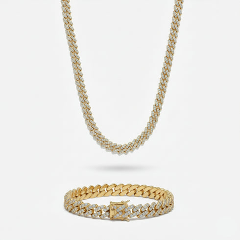 10mm Prong Set Cuban Link Chain + Bracelet Stack