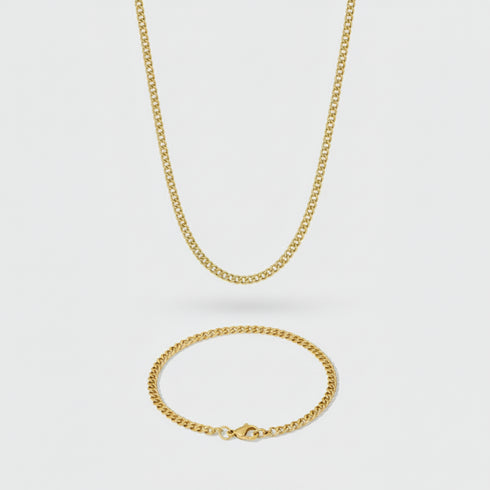 3mm Micro Cuban Link Chain + Bracelet Stack