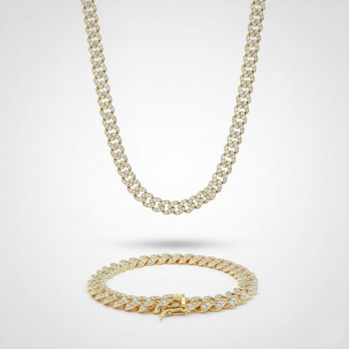 8mm Iced Cuban Link Chain + Bracelet Stack
