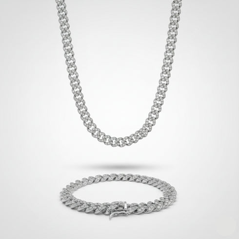 8mm Iced Cuban Link Chain + Bracelet Stack