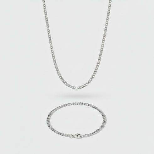 3mm Micro Cuban Link Chain + Bracelet Stack