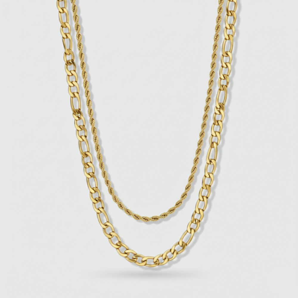 5mm Figaro + 3mm Rope Chain Set
