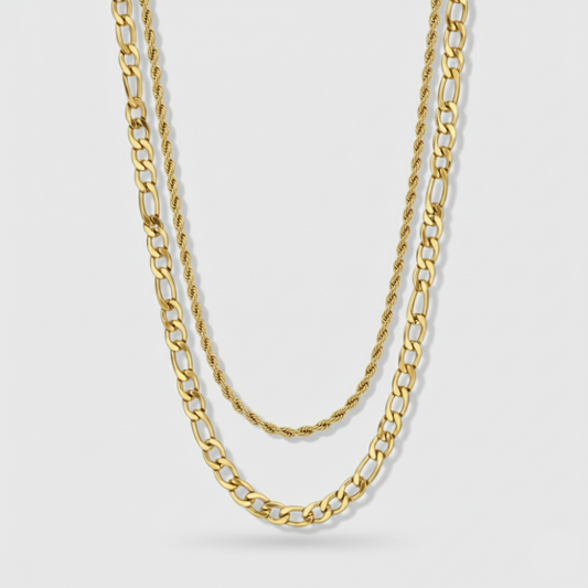 5mm Figaro + 3mm Rope Chain Set