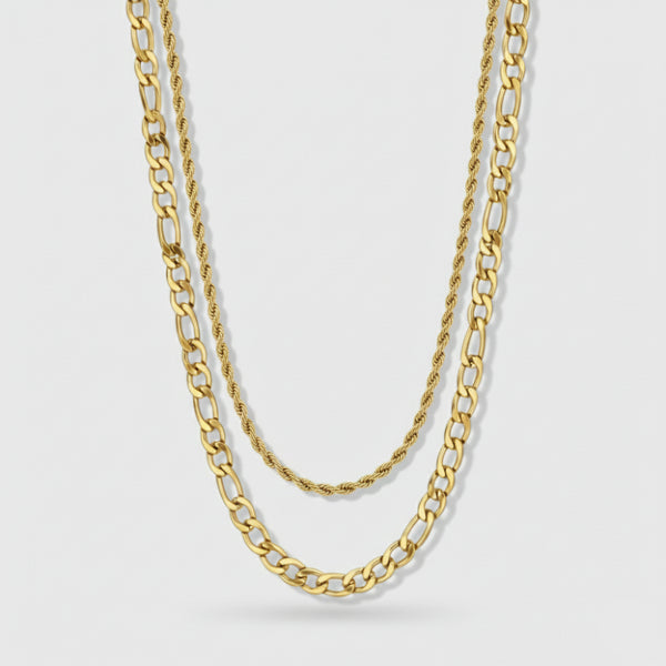 5mm Figaro + 3mm Rope Chain Stack