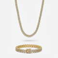10mm Prong Set Cuban Link Chain + Bracelet Stack