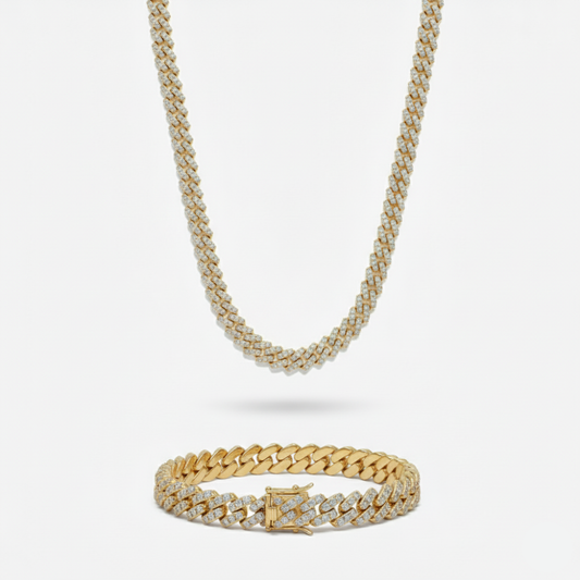 10mm Prong Set Cuban Link Chain + Bracelet Stack