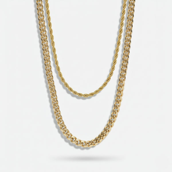 6mm Miami Cuban + 3mm Rope Chain Stack