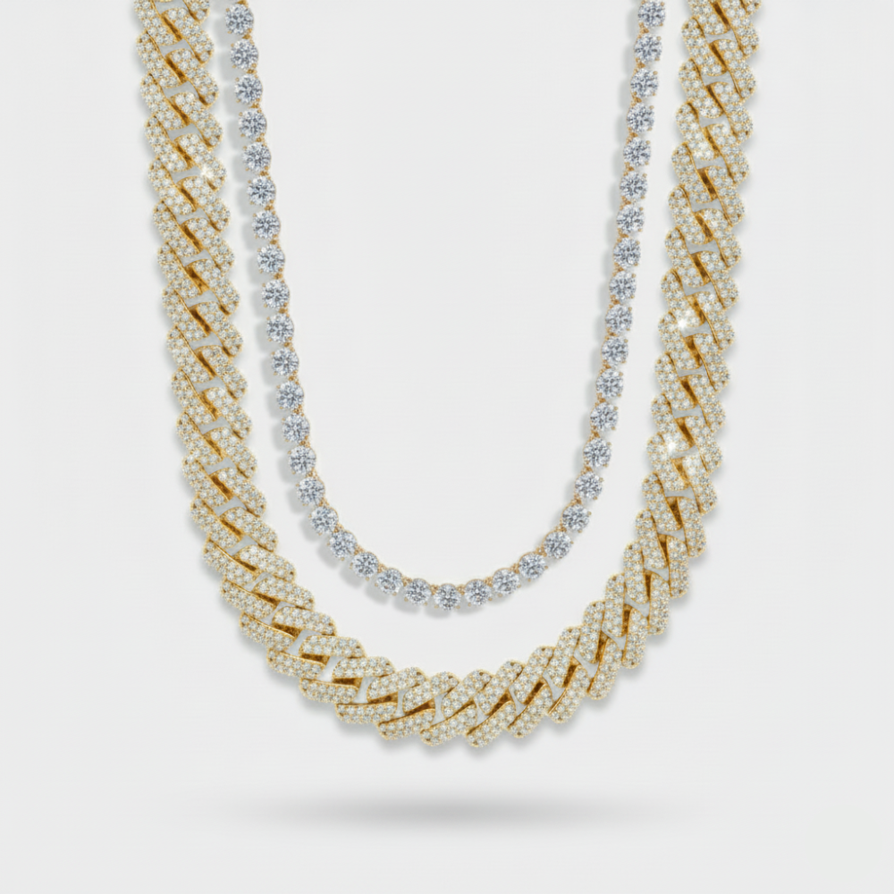 20mm Cuban Link & 5mm Tennis Chain Stack