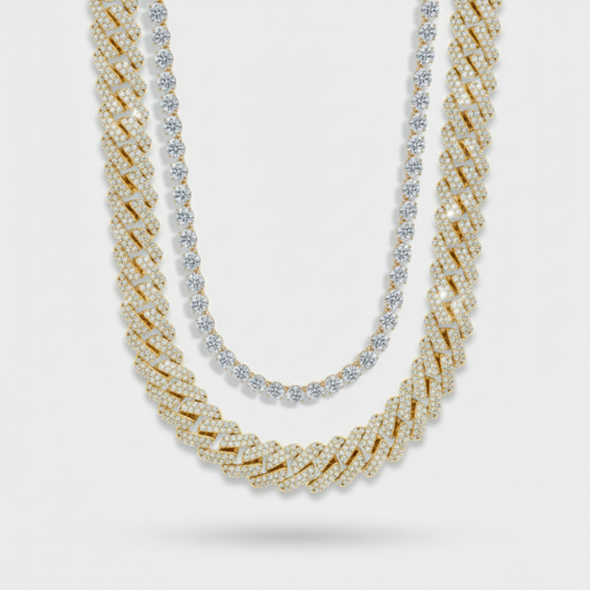 20mm Cuban Link & 5mm Tennis Chain Stack