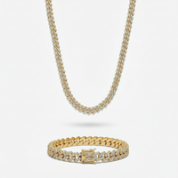 10mm Prong Set Cuban Link Chain + Bracelet Stack