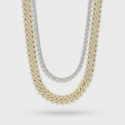 12mm Iced Cuban + 5mm Tennis Chain Set