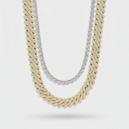 12mm Iced Cuban + 5mm Tennis Chain Set