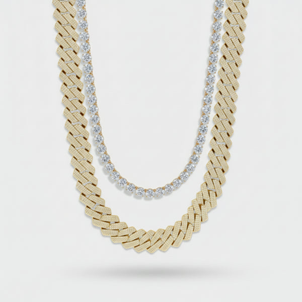 12mm Iced Cuban + 5mm Tennis Chain Stack
