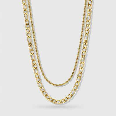 5mm Figaro + 3mm Rope Chain Stack
