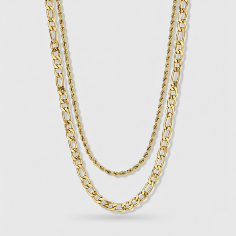 5mm Figaro + 3mm Rope Chain Stack