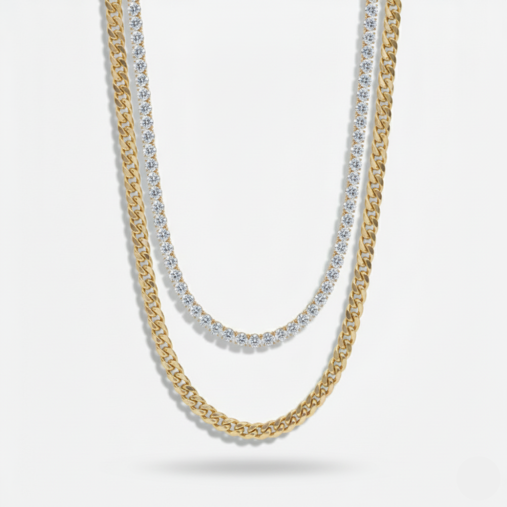 6mm Miami Cuban Link + 5mm Tennis Chain Set