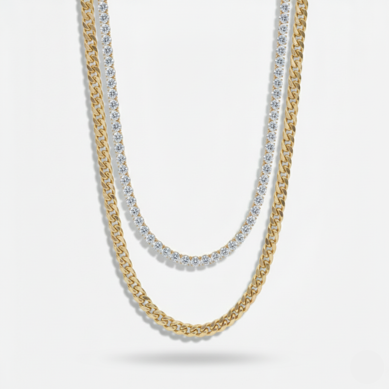 6mm Miami Cuban Link + 5mm Tennis Chain Stack