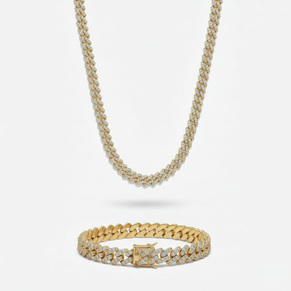 10mm Prong Set Cuban Link Chain + Bracelet Stack