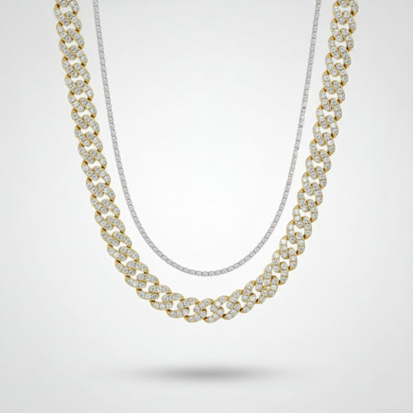 8mm Iced Cuban Link + 3mm Tennis Chain Stack