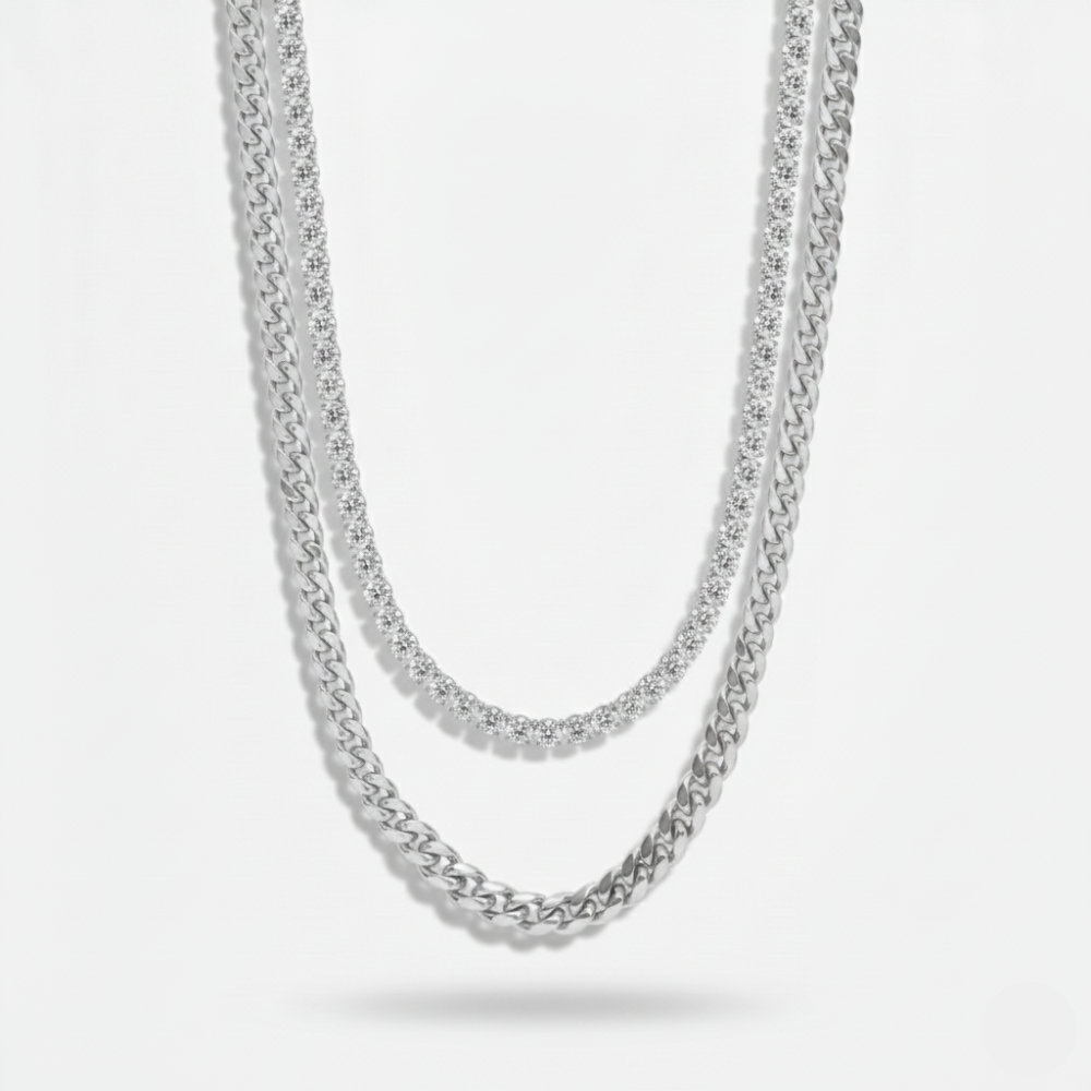 6mm Miami Cuban Link + 5mm Tennis Chain Stack