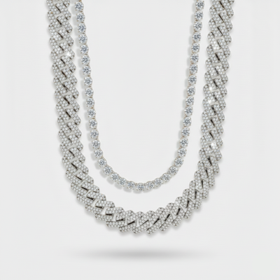 20mm Cuban Link & 5mm Tennis Chain Stack