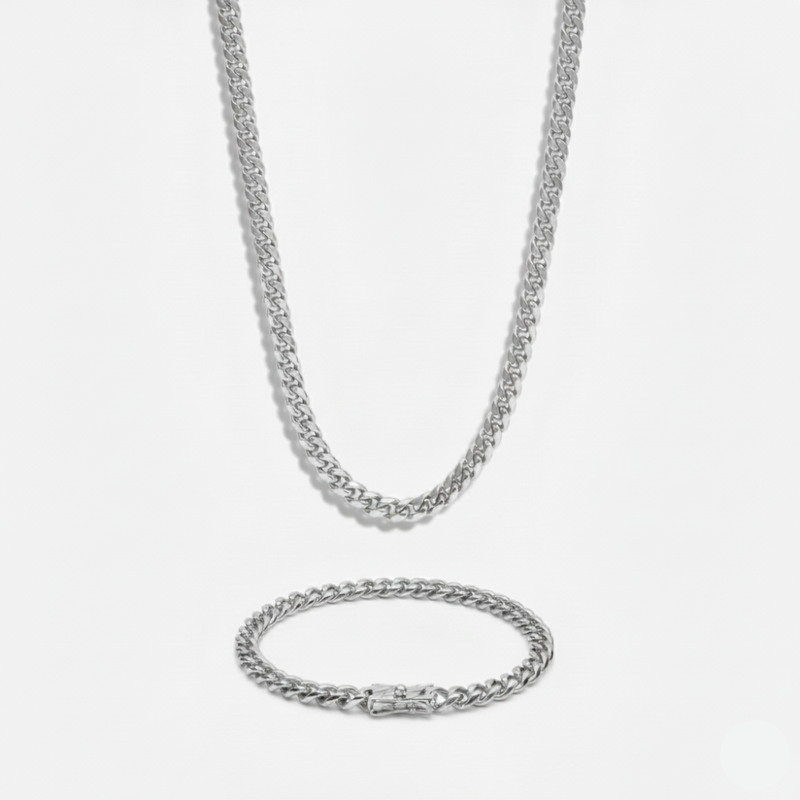 6mm Miami Cuban Link Chain + Bracelet Stack