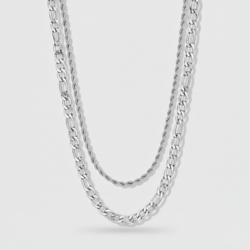 5mm Figaro + 3mm Rope Chain Stack