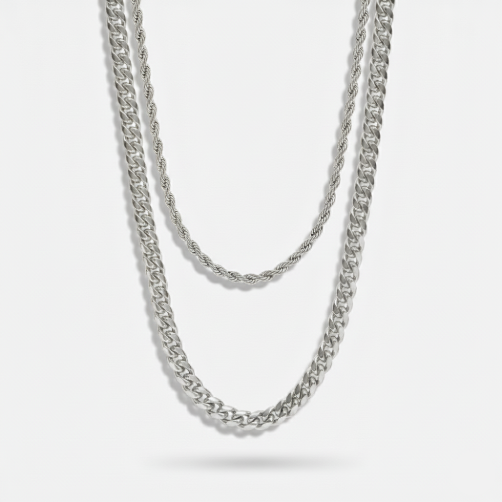 6mm Miami Cuban + 3mm Rope Chain Stack