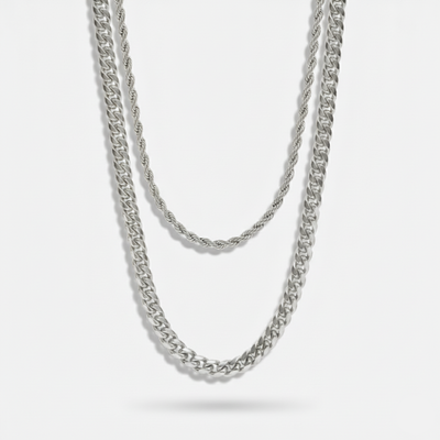6mm Miami Cuban + 3mm Rope Chain Stack