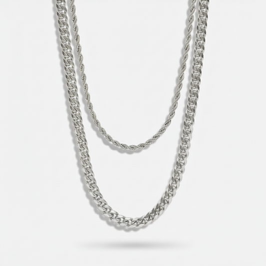 6mm Miami Cuban + 3mm Rope Chain Stack