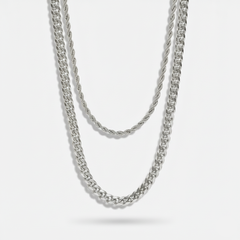 6mm Miami Cuban + 3mm Rope Chain Stack