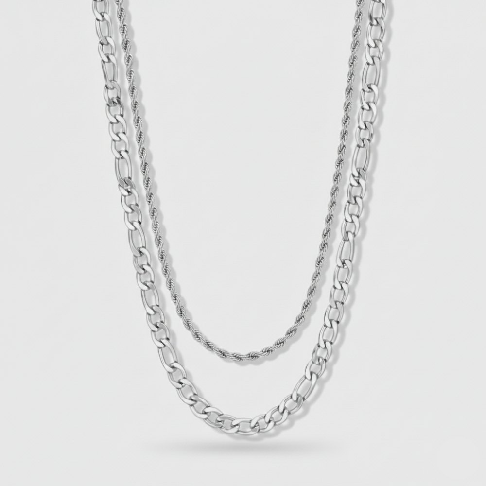 5mm Figaro + 3mm Rope Chain Stack