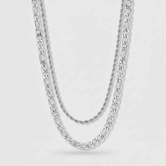 5mm Figaro + 3mm Rope Chain Stack