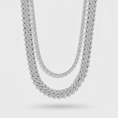 12mm Iced Cuban + 5mm Tennis Chain Stack