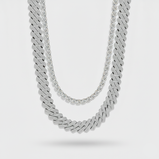 12mm Iced Cuban + 5mm Tennis Chain Stack