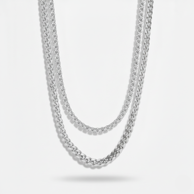 6mm Miami Cuban Link + 5mm Tennis Chain Stack