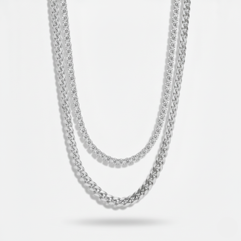6mm Miami Cuban Link + 5mm Tennis Chain Stack