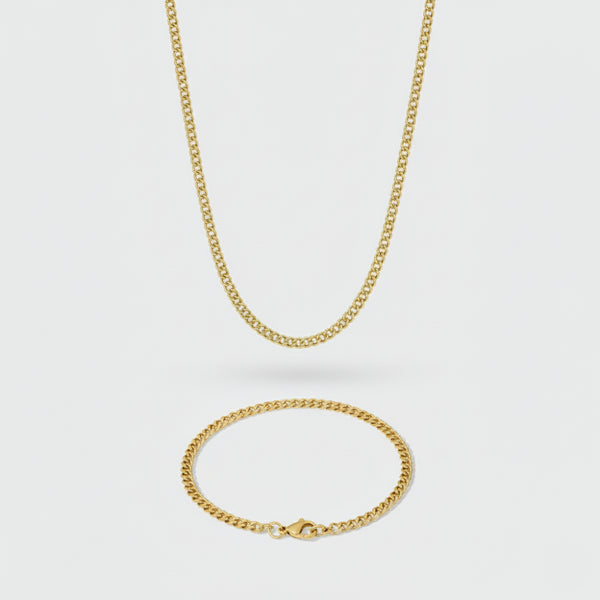 3mm Micro Cuban Link Chain + Bracelet Stack