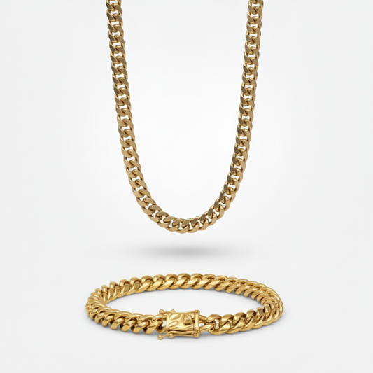 9mm Miami Cuban Link Chain + Bracelet Stack