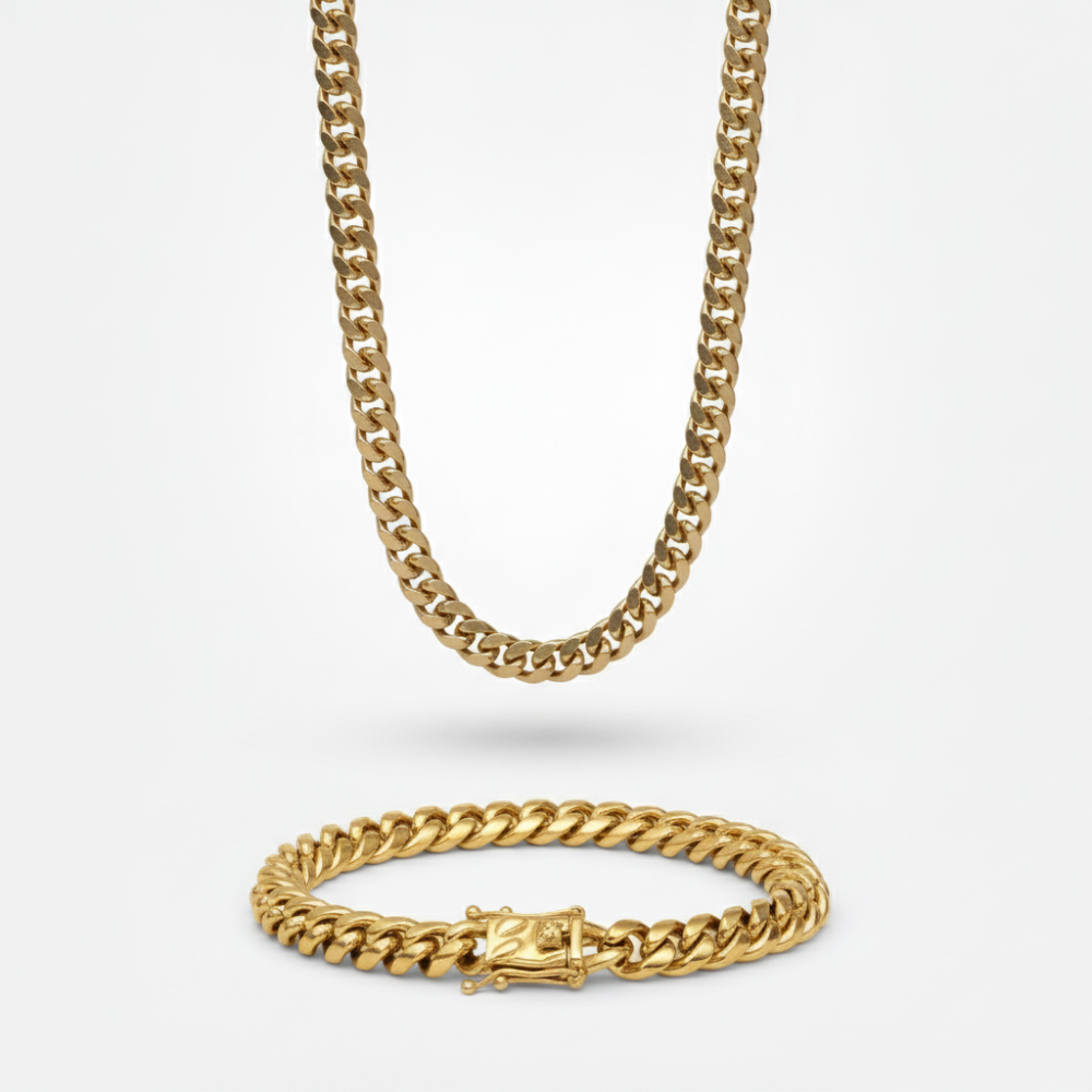 9mm Miami Cuban Link Chain + Bracelet Stack