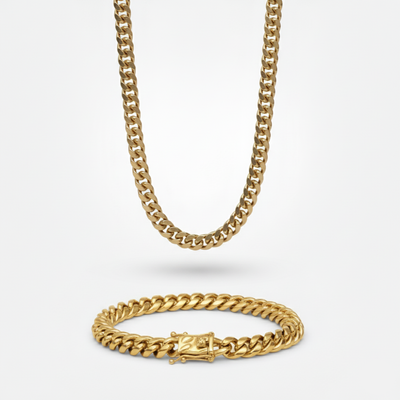 9mm Miami Cuban Link Chain + Bracelet Stack