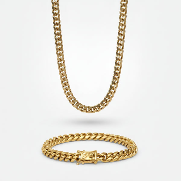 9mm Miami Cuban Link Chain + Bracelet Stack