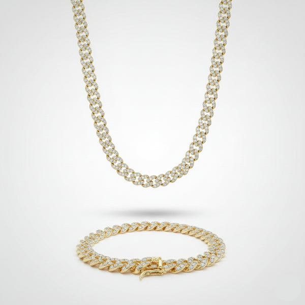 8mm Iced Cuban Link Chain + Bracelet Stack