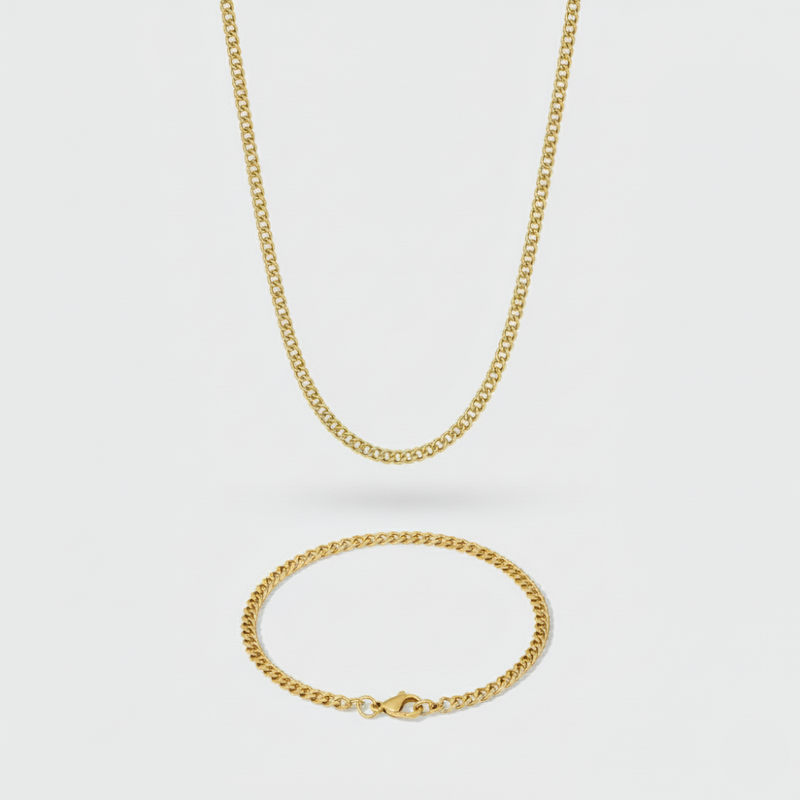 3mm Micro Cuban Link Chain + Bracelet Stack
