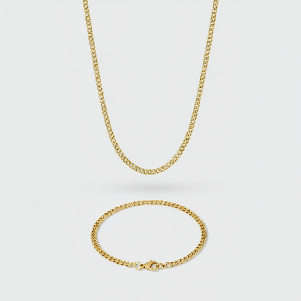 3mm Micro Cuban Link Chain + Bracelet Stack