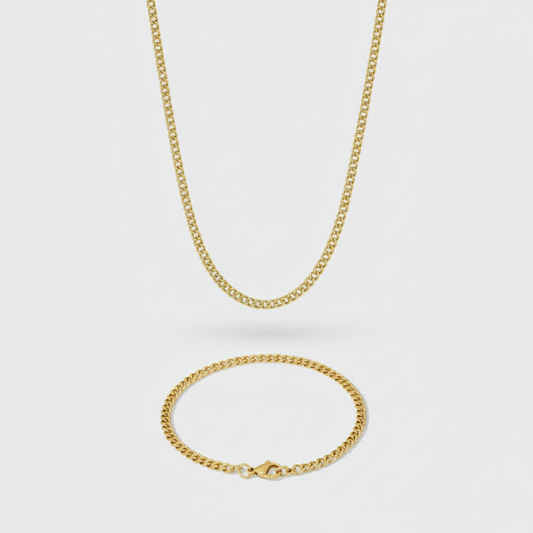3mm Micro Cuban Link Chain + Bracelet Stack
