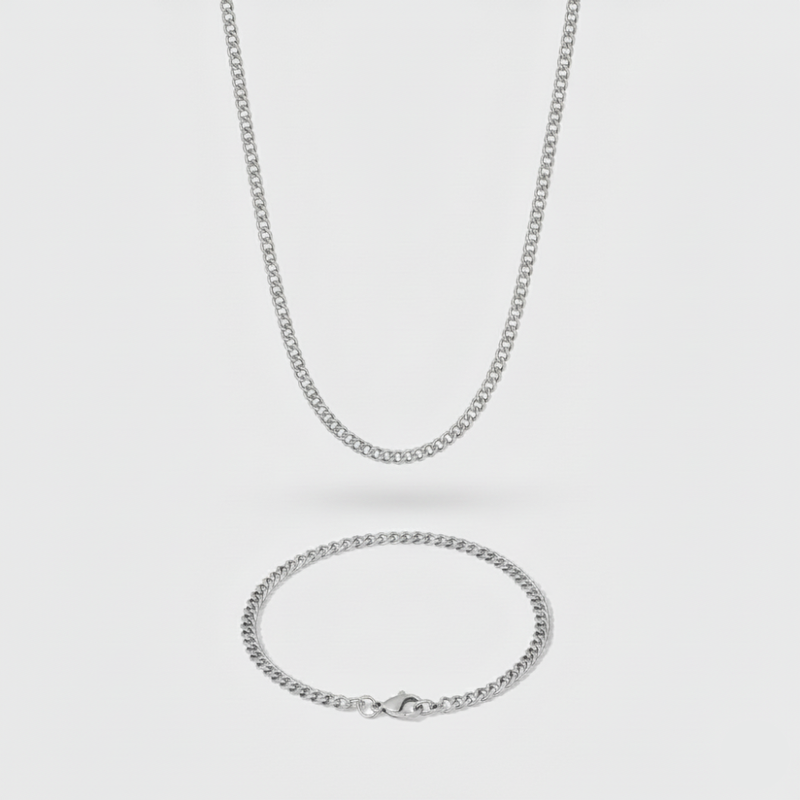 3mm Micro Cuban Link Chain + Bracelet Stack