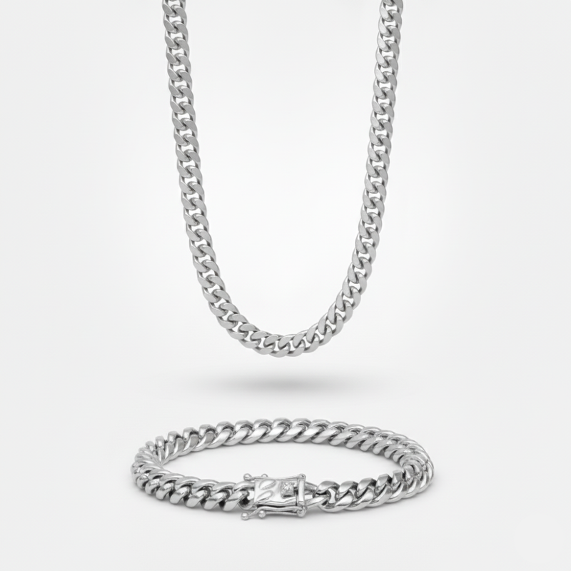 9mm Miami Cuban Link Chain + Bracelet Stack