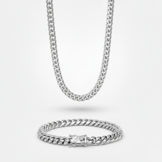 9mm Miami Cuban Link Chain + Bracelet Stack