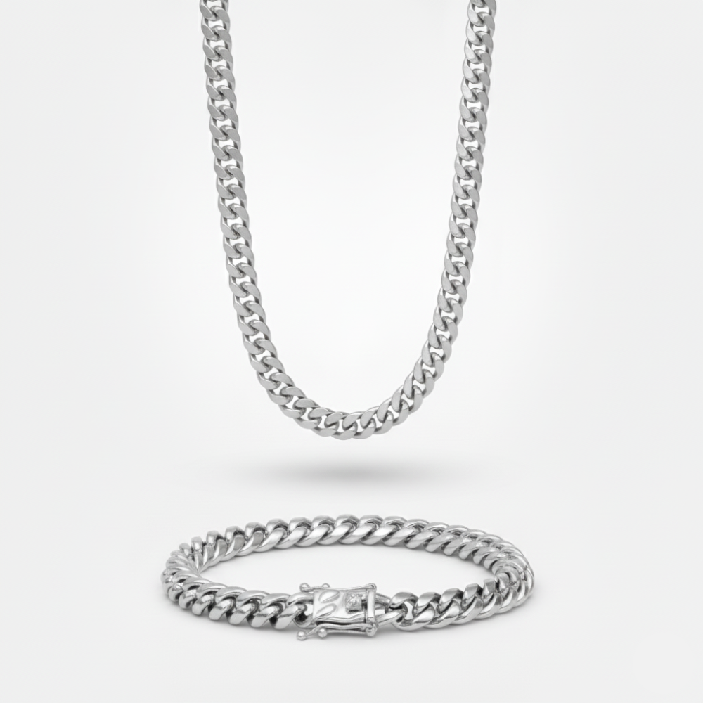 9mm Miami Cuban Link Chain + Bracelet Stack